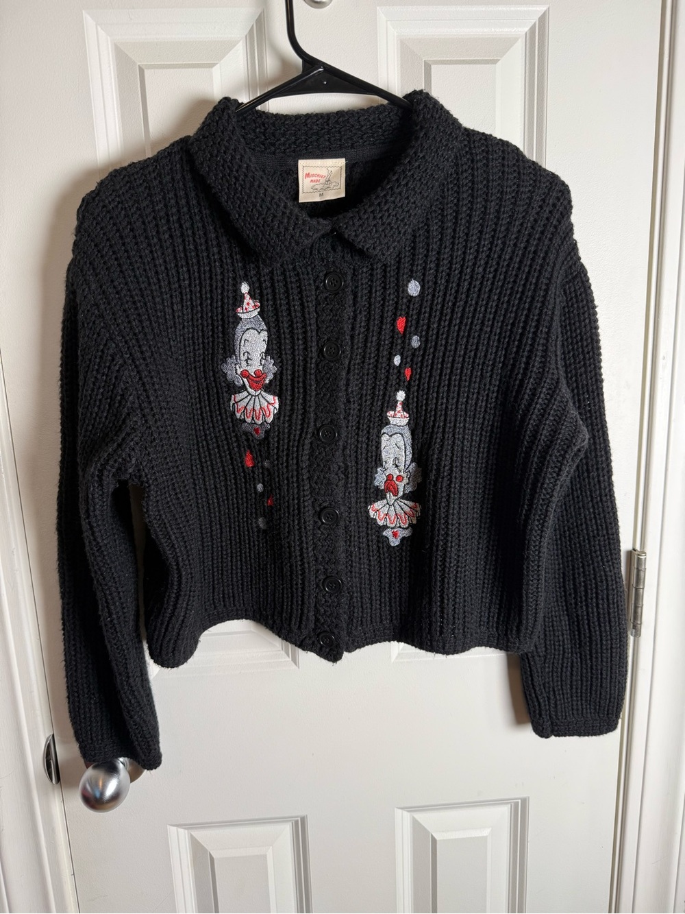 Black Embroidered Button-Front Women's Cardigan Sweater